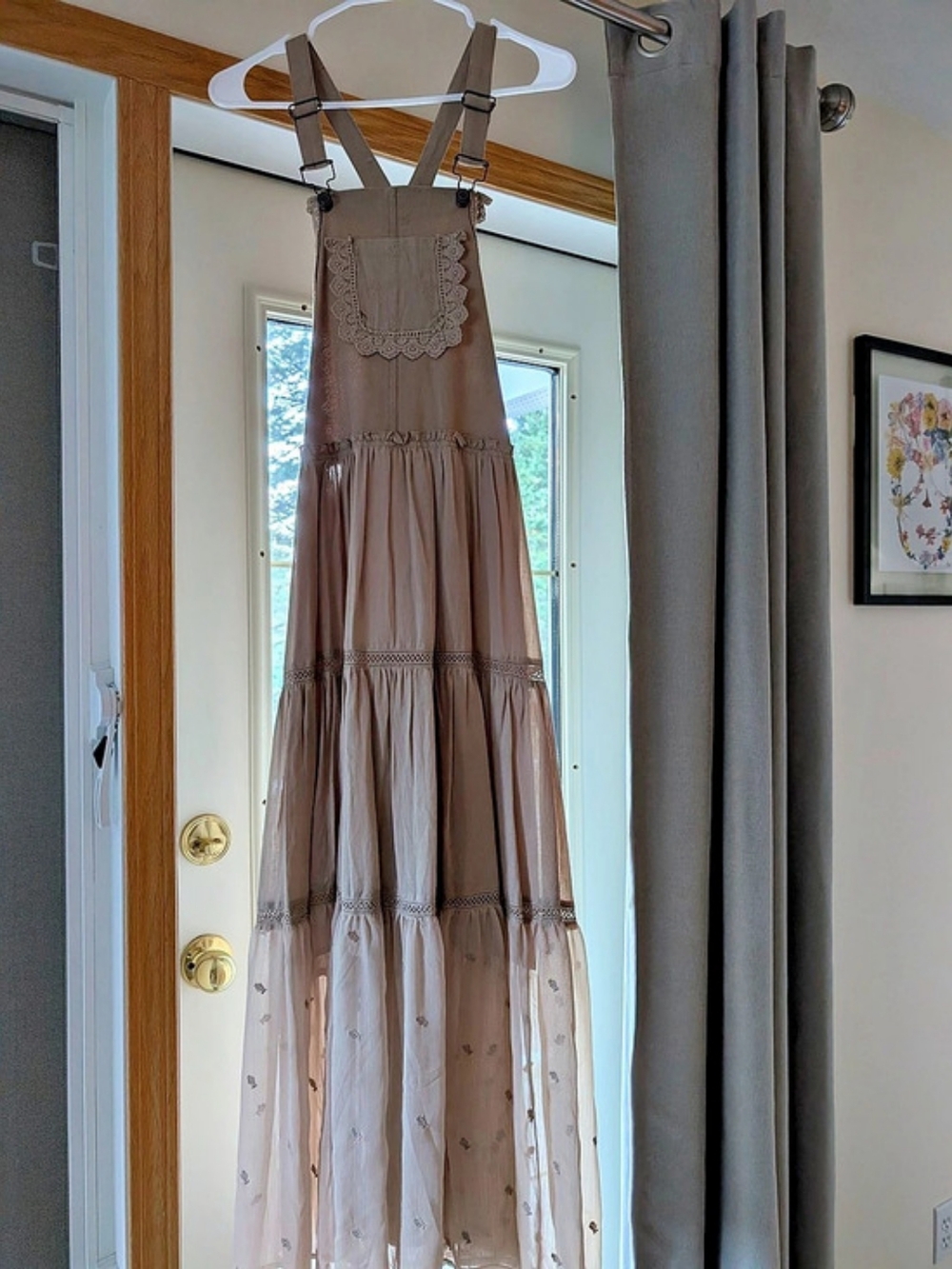 Maxi Lace Bib Dress in Brown